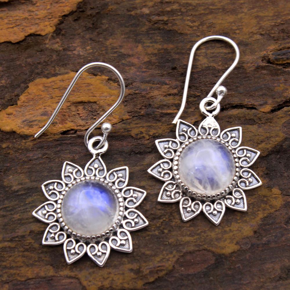 Moonstone, Garnet, Labradorite Silver Earring, Flower Earring, 925 Sterling Silver Handmade Jewelry, Silver Jewelry, Gift For Her