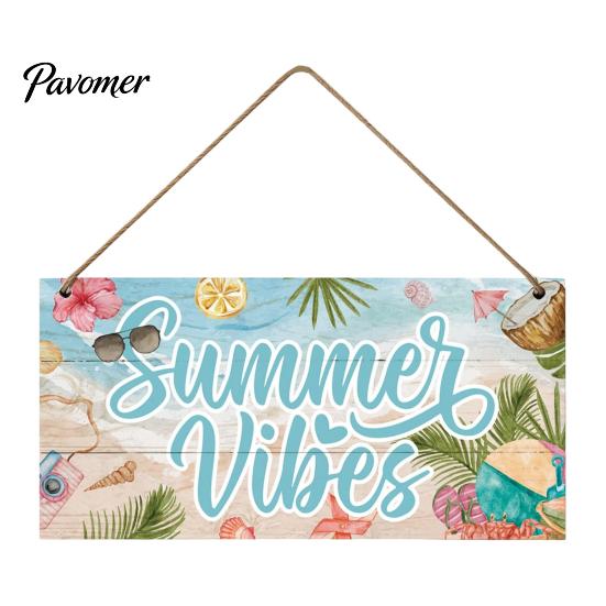 Wall Art for Porch Summer Wooden Hanging Sign, Beach Theme Welcome Sign Front Door Decor with Rope, Colorful Hanger Seasonal Farmhouse House