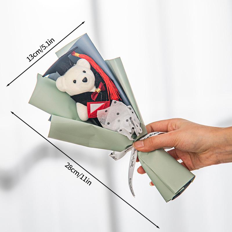 Букет вязаных цветов Выпускной букет 2025 Букет с кавайным мишкой Ручной работы Подарок на выпускной для учителей и студентов