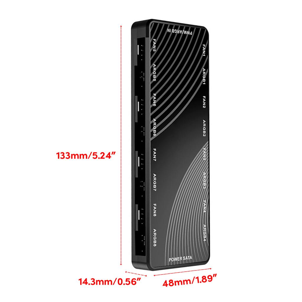Разветвитель-хаб PWM и ARGB 1 к 8 4-контактный PWM 3-контактный адресуемый ARGB адаптер Питание SATA Для корпусного вентилятора