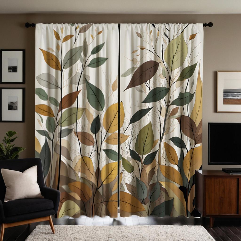 2 шт. HD маленькие свежие листья декоративные занавески Желтые цифровые печатные занавески стиль украшения дома украшение гостиной