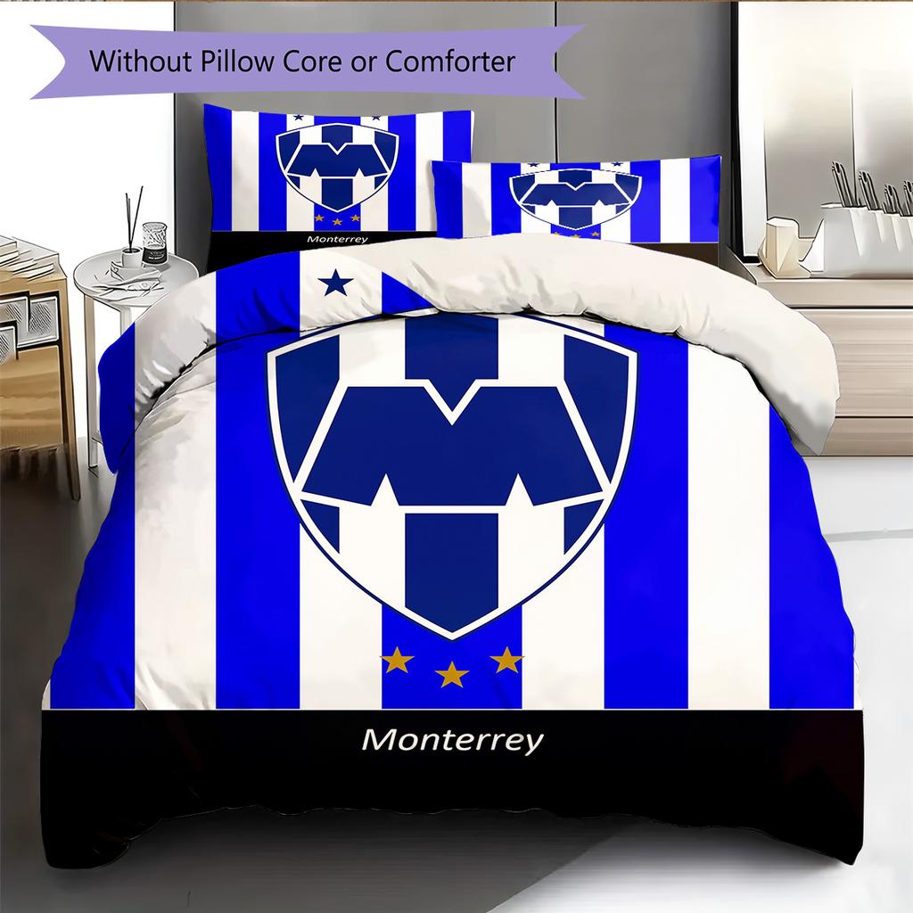 C.F. Monterrey Football Club Pattern Bedding Quilt Set Home Decoration Gift (1 * duvet cover + 2 * pillowcase without core)