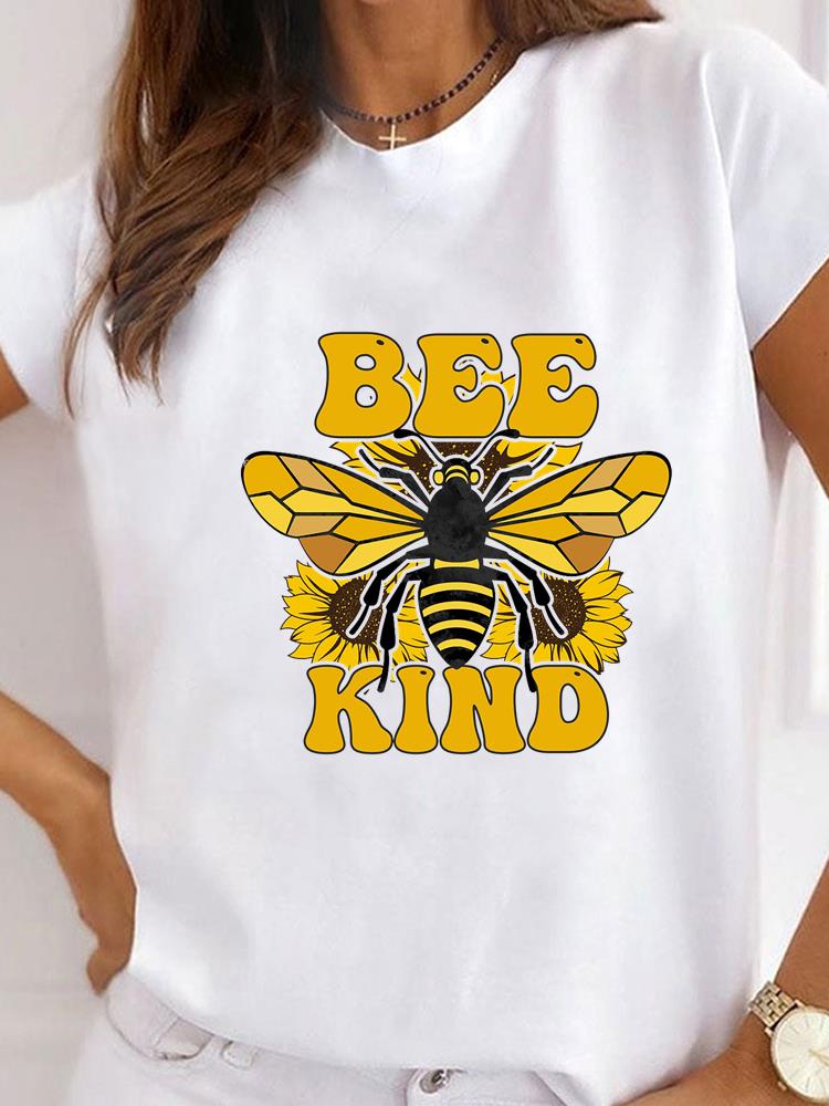 Женская одежда Bee Love Style Надпись Принт на одежде Футболка с коротким рукавом Летний топ Футболка Базовая модная графическая футболка