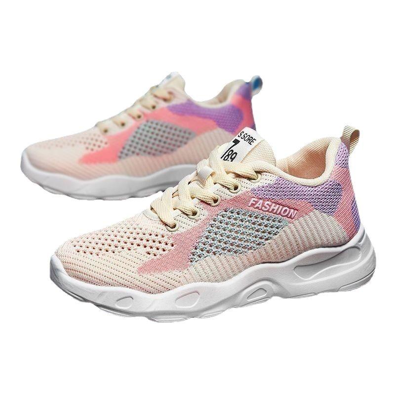 Кроссовки женские летние новые на плоской подошве дышащие универсальные повседневные дорожные туфли трикотажная сетка легкие беговые кроссовки