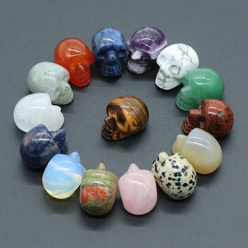 1Pc Natural Stone Carved Skull Natural Crystal Crafts Ornaments Halloween Ghost Festival Decorations Jewelry Furnishings Supplies Gifts 25x20x18 Mm