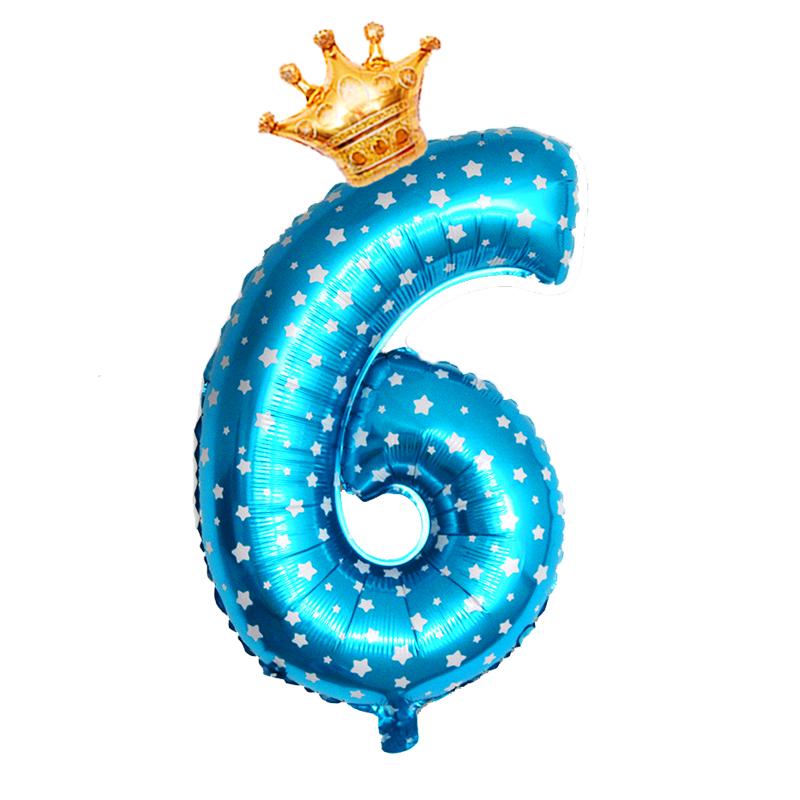 Корона 32-дюймовые воздушные шары из фольги с рисунком для детей 0-9 лет, синий шар для мальчика с днем ​​рождения, декор для детского душа