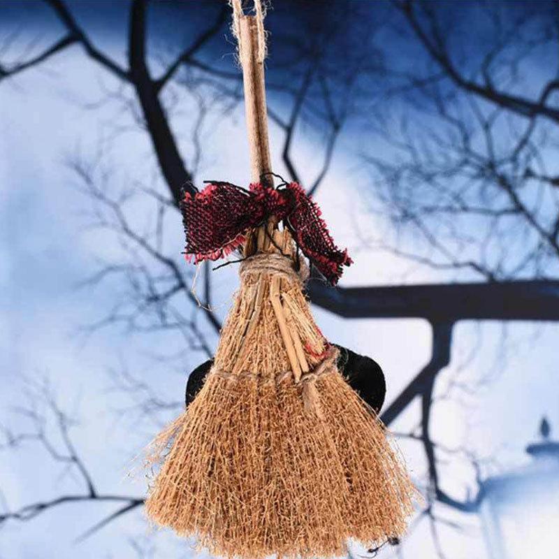 Halloween Witch Prop with Broom Witch Pendant Halloween Decor Spooky Halloween Witch Pendant Hanging Broom for Festive for A
