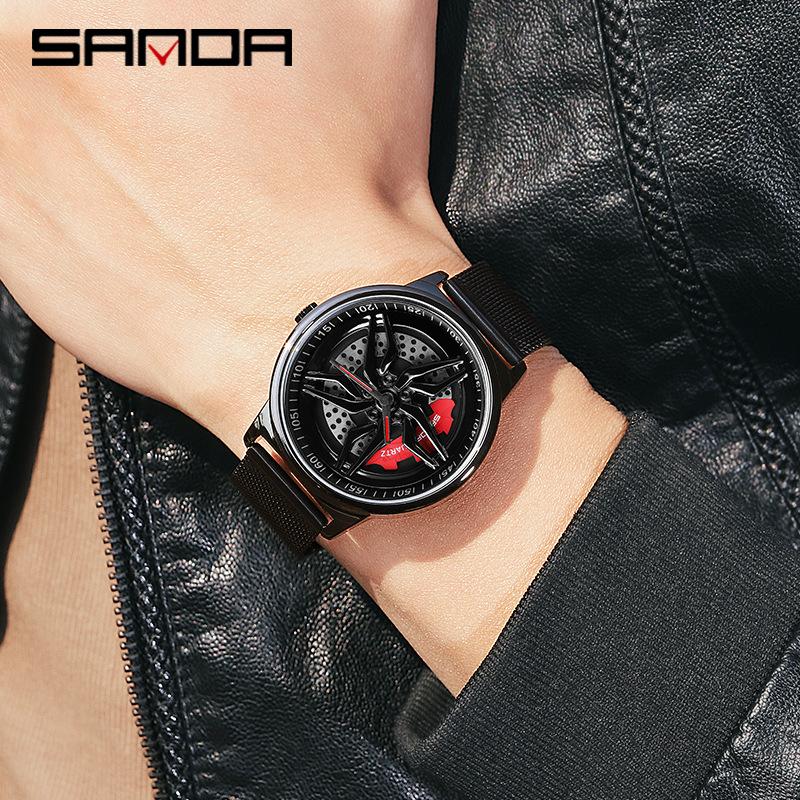 SANDA 1062 Продажа Модные Модные Мужские Часы Уникальный Вращающийся Циферблат Кварцевые Часы Подарок 360° Вращающийся Циферблат Relogio Masculino