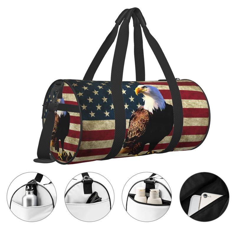 American Flag Eagle Print Travel Duffel Bag Unisex Lightweight Yoga Gym Sports Bags Portable Waterproof Carry on Luggage Bag