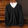 Men's Autumn and Winter Pullover Thin V-neck Bottom Shirt Loose Solid Color Casual Business Knitwear