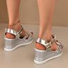 Fashion Fashion Silver Cross Strap Gladiator Sandals Women Summer Round Toe Wedge Heel Back Strap Sandals Chunky Platform Beach Shoes