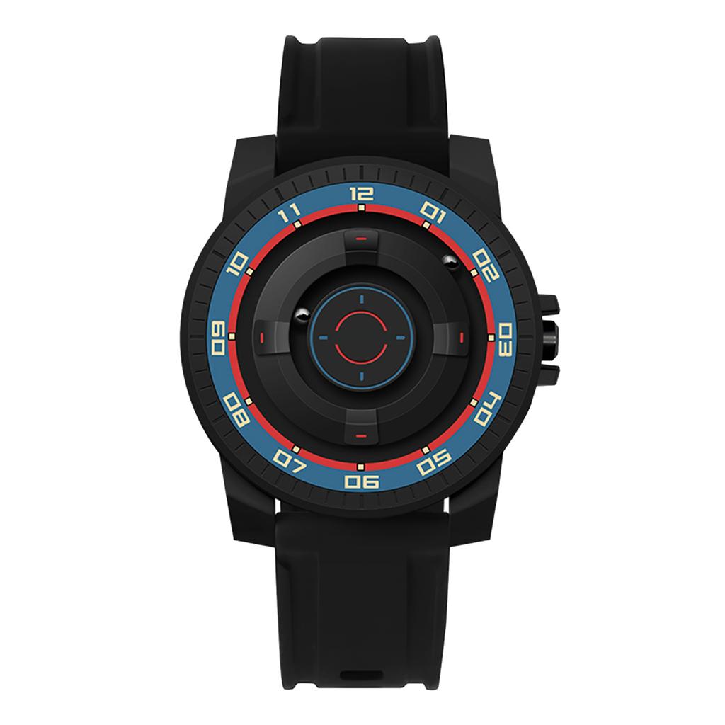 Magnetic Suspension Watch Unisex Cool Waterproof Quartz Wrist Watch for Couples with Black Shell Red Blue Circle