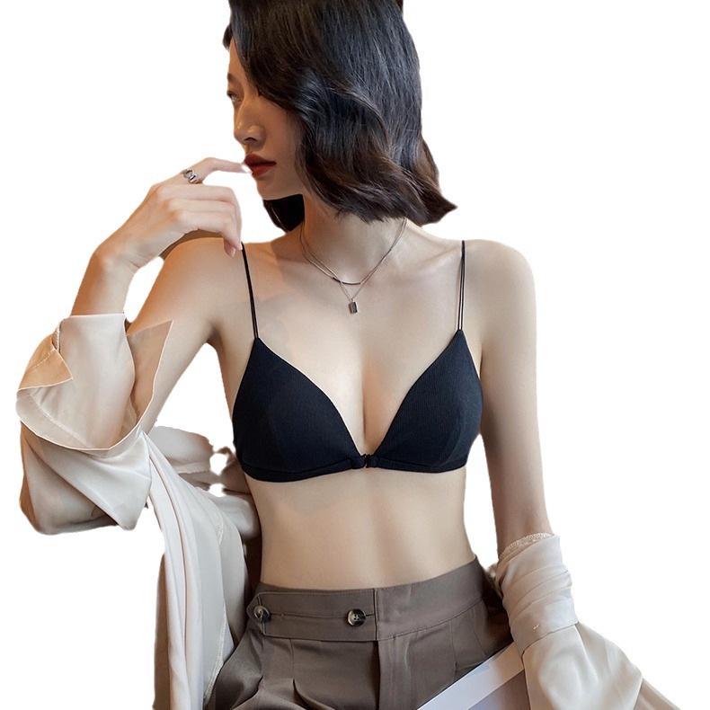 Женский сексуальный французский комплект бюстгальтера с треугольными чашками и передней застежкой, на тонких бретелях, с красивым дизайном спины