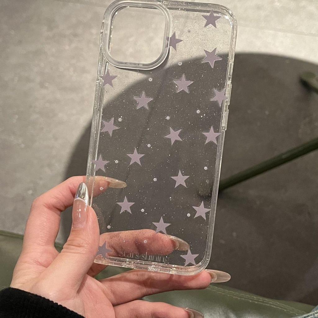 Korean Glitter Star Phone Case, Compatible with iPhone 12, 13, 14 Pro Max, 15 - Transparent for Women