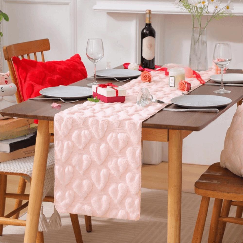 Romantic Plush Love Tablecloth Fuzzy Dining Table Runner Valentine's Table Flag Valentine's Day