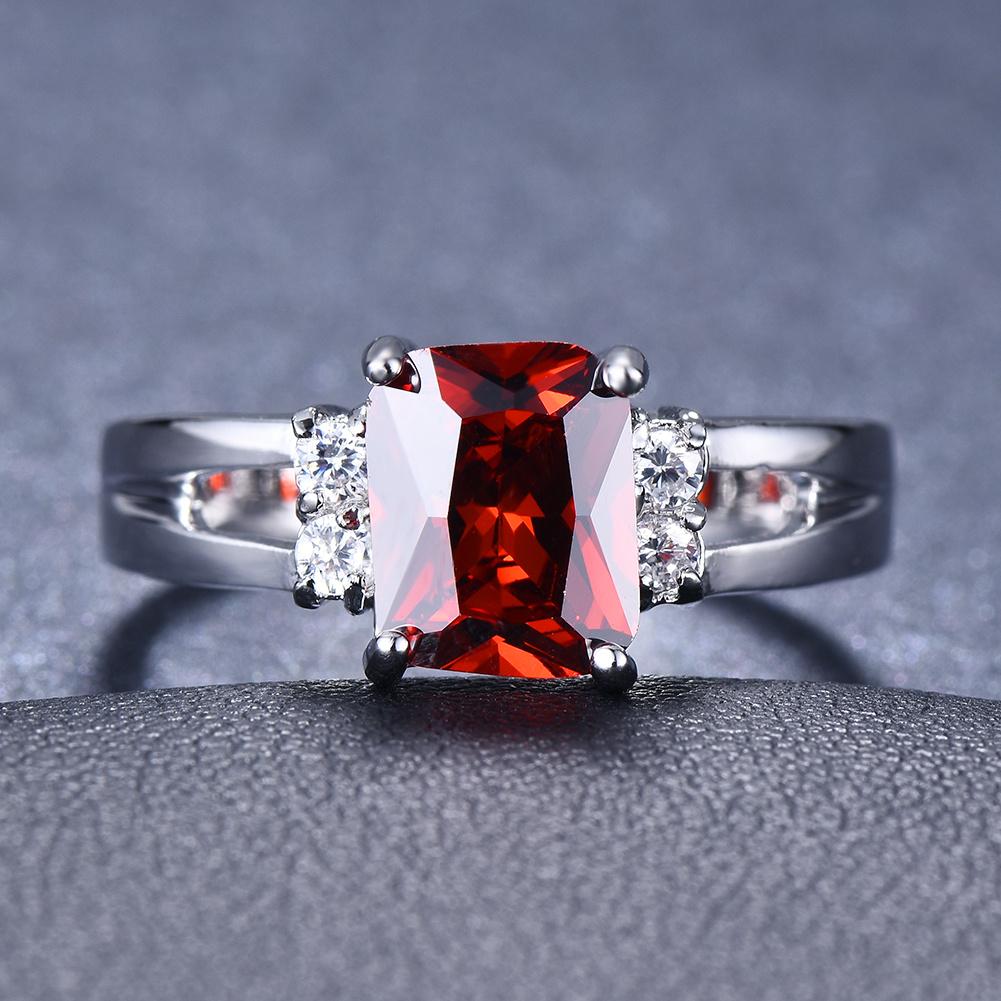 1Pc Silvery Color Women Rectangle Cut Red Stone CZ Crystal Claw Ring Princess Jewelry Gift
