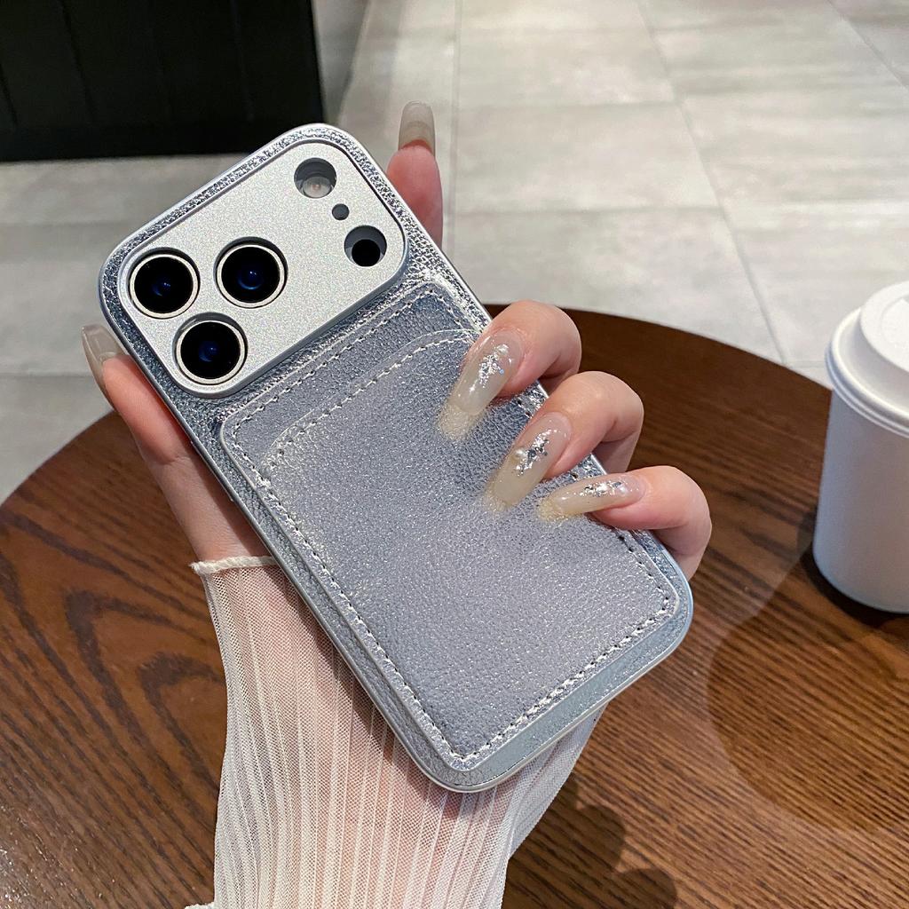 For iPhone 17 Pro Max Case Solid Color PU Leather TPU Card Holder Phone Cover