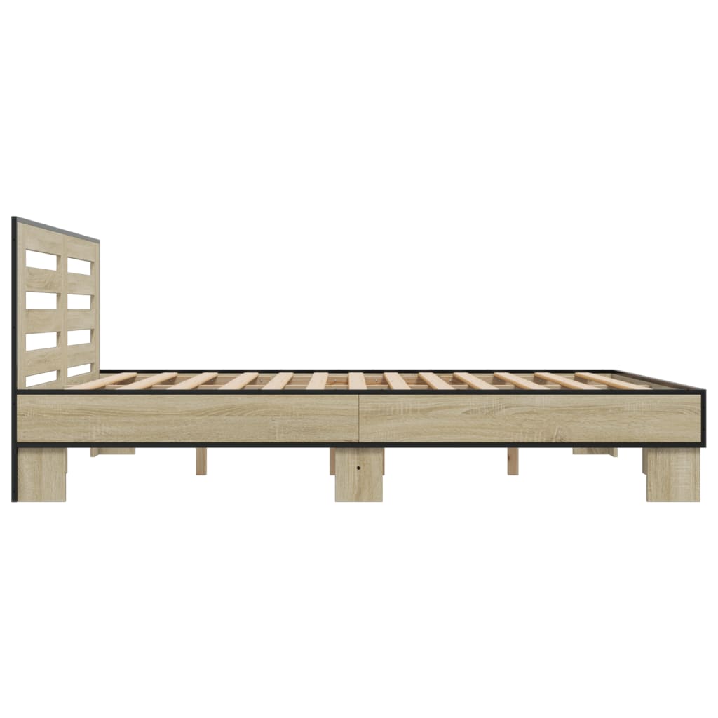 Bed Frame in Sonoma Oak Finish 200 x 200 cm Made of Wood Based Panel and Metal