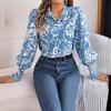 Элегантная блузка с V-образным вырезом и длинным рукавом, женская рубашка с цветочным принтом для весенне-осеннего сезона