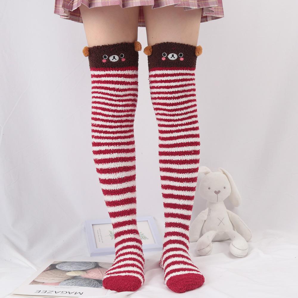 Japanese Girl Animal Modeling Knee Socks Striped Cute Compression Autumn Winter Warm Sock Kawaii Cozy Long Thigh High Socks