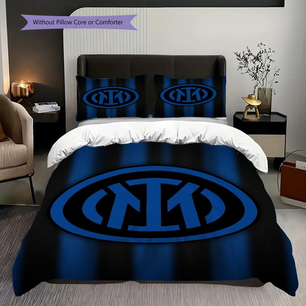 Inter Milan Emblem Background Three-piece set (1 * duvet cover + 2 * pillowcase, without core) Christmas birthday gift Duvet cover and pillowcase