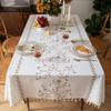 Ying Cross-Border Cotton Linen Embroidered Tablecloth, French Retro American Style, Rectangular.
