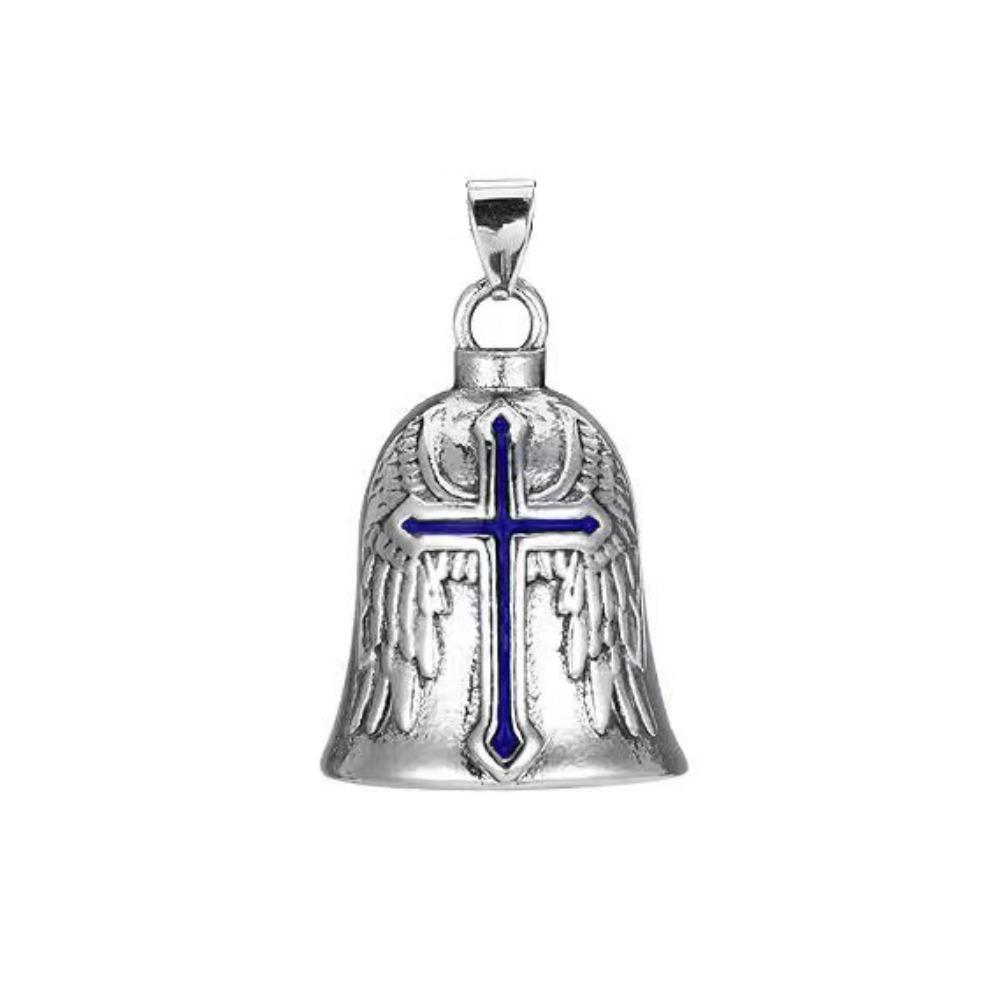 Vintage 3D Design Motorcycle Guardian Bell Retro Wing Design Cross Bell Punk Style Alloy Evil Spirit Trap Bell Men