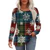 Women's Fashion Casual Christmas Printed Round Neck Pleated Long Sleeve T-Shirt Top