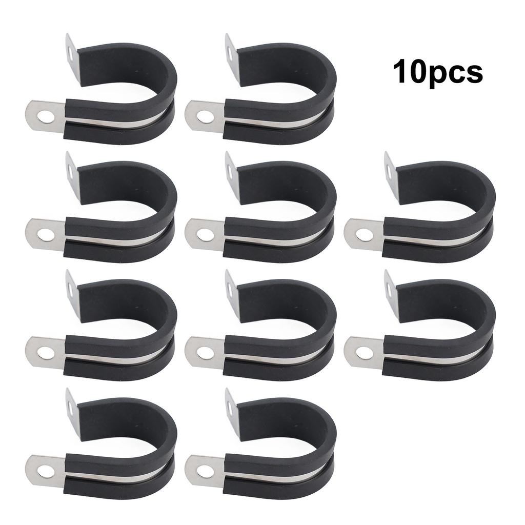 10pcs Stainless Steel Rubber Lined P Hose Pipe Clamps Cable Mounting Clips Wire
