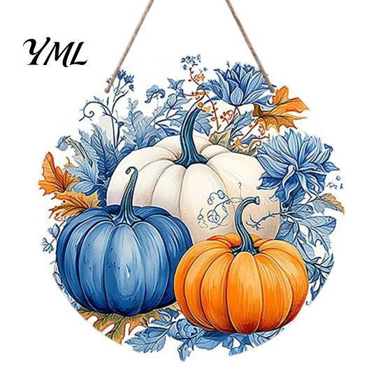 Autumn Harvest Welcome Sign Festival for Front Door, Rustic Wooden Hanging Weather Resistant Entryway with Hemp Rope, Pumpkin Plaque Fall Porch