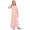 Kids Girls Party Jumpsuit Solid Color Round Collar Sleeveless High Waist Ruffled Chiffon Detachable Flower Embellished Jumpsuit with Belt for Wedding