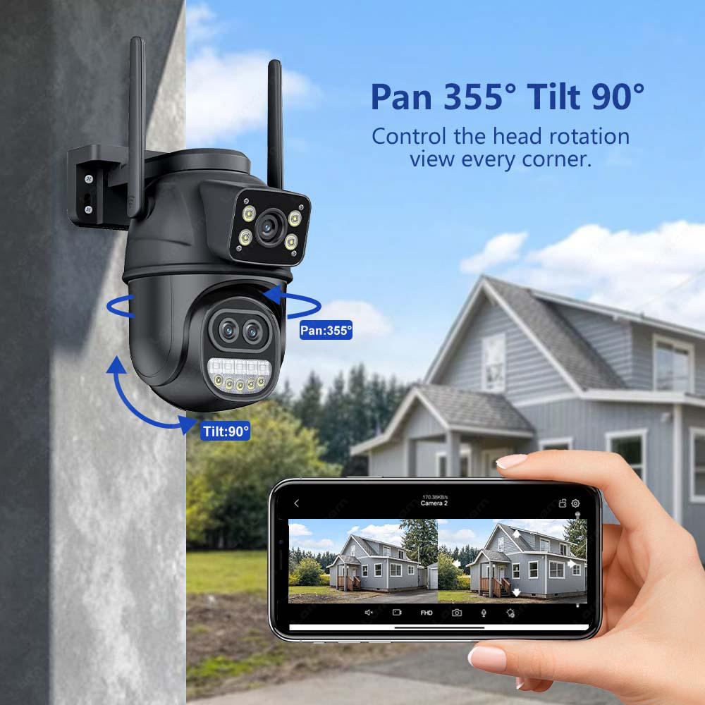 12MP 6K Wifi видеонаблюдение наружное три объектива 8-кратный зум PTZ безопасность обнаружение движения интеллектуальная камера видеонаблюдения Icsee IP Cam