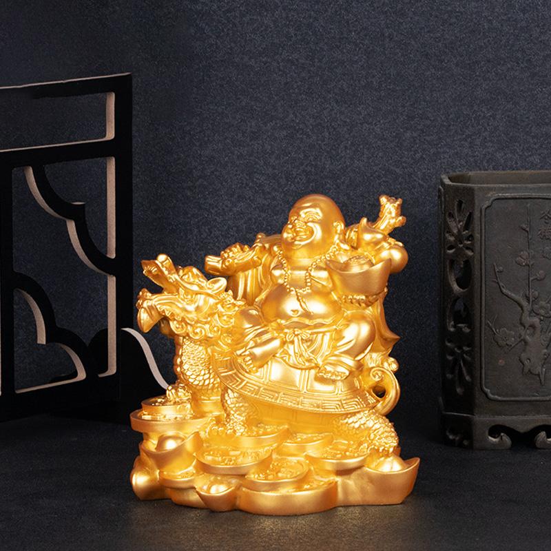 1PC Fortune Figurine Laughing Buddha Statue Chinese Feng Shui Resin God of Wealth Home Decor