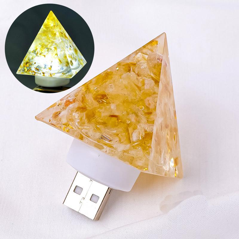 Натуральный Хрустальный Камень Пирамида Статуэтка USB Ночник Рейки Оргонная Пирамида Лампа Амулет Скульптура для Украшения Дома и Офиса
