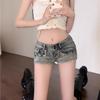 Женские джинсовые шорты с низкой посадкой, стрейч, с американским ретро-дизайном с заклепками - Сексуальные, облегающие, суперкороткие, обтягивающие ягодицы хот-пэнтс.