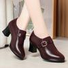 Autumn and Winter Soft Leather Soft Sole Comfortable Low Heel Lace-up Deep Mouth Fashionable Thick Heel Ladies Leather Shoes