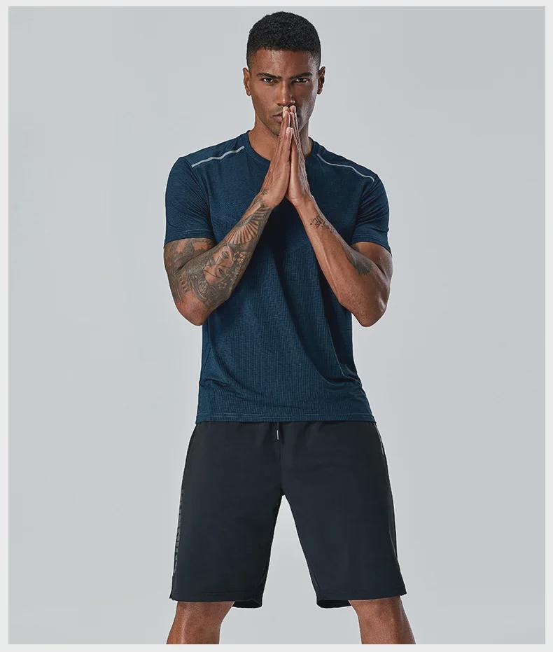 Мужская быстросохнущая летняя спортивная футболка — фирменный логотип, круглый вырез, короткий рукав, идеально подходит для бега и фитнеса