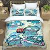 The virtual cartoon character HANGYODON themed three piece bedding set, including duvet covers and pillowcases, is the perfect