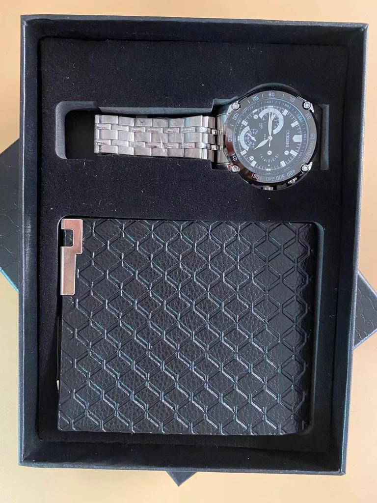 Мужской подарочный набор: Универсальные кварцевые часы и деловой кошелек в разных стилях