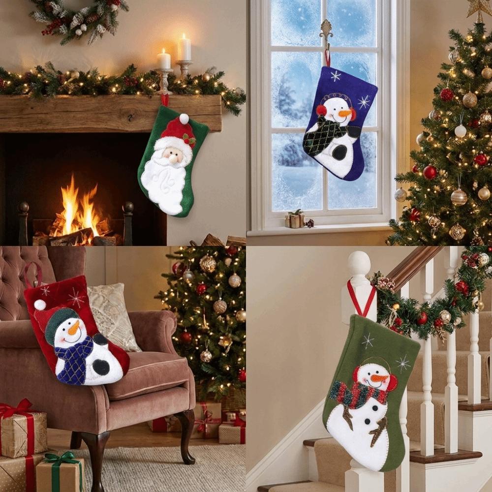 4PCS/SET 3D Christmas Stockings Cute Christmas Ornaments Socks Xmas Gift Bags Home