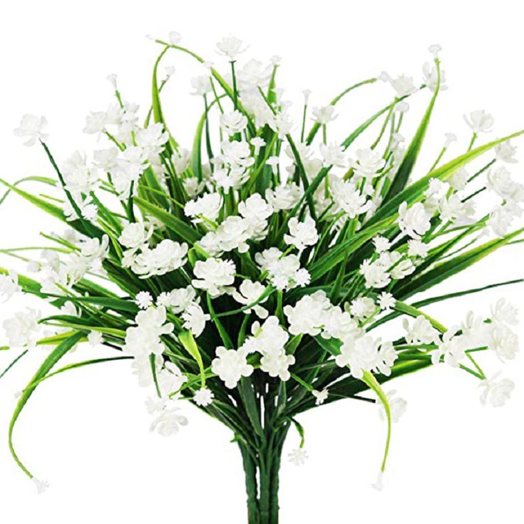 8 связок искусственных искусственных цветов Babysbreath для улицы, устойчивых к ультрафиолетовому излучению, кустарников, растений, искусственный пластик для внутреннего наружного сада, крыльца, оконного ящика, домашнего декора