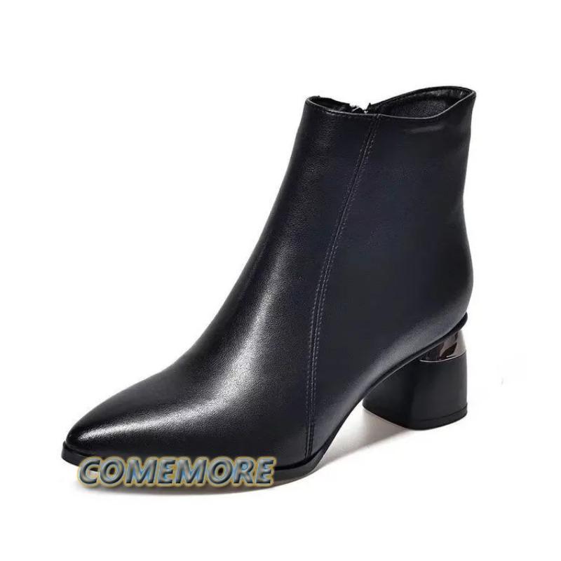Удобная женская обувь, ботинки, женская зимняя обувь, мода 2025 года, классика, заостренный конец, кожа, искусственная кожа, женская осенняя повседневная обувь