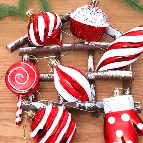 4/6/8/12 Pcs Christmas Ball Ornaments Star Cane Lollipop Cupcake Hanging Decoration for Xmas Tree Home Indoor Decor