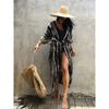 Vintage Kimono Swimwear Halo Dyeing Beach Cover Up with Sashes Oversized Long Cardigan Holiday Sexy Covers