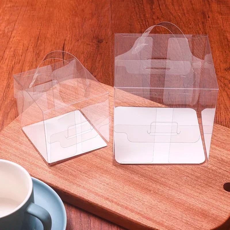 Прозрачная ручка для торта, мини-квадратный мусс, слоеное тесто, пластиковые упаковочные коробки, 5-дюймовая 6-дюймовая маленькая портативная коробка для выпечки десертов