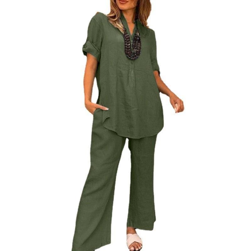 Women Short Sleeve Blouse and Pants Casual Two Piece Sets