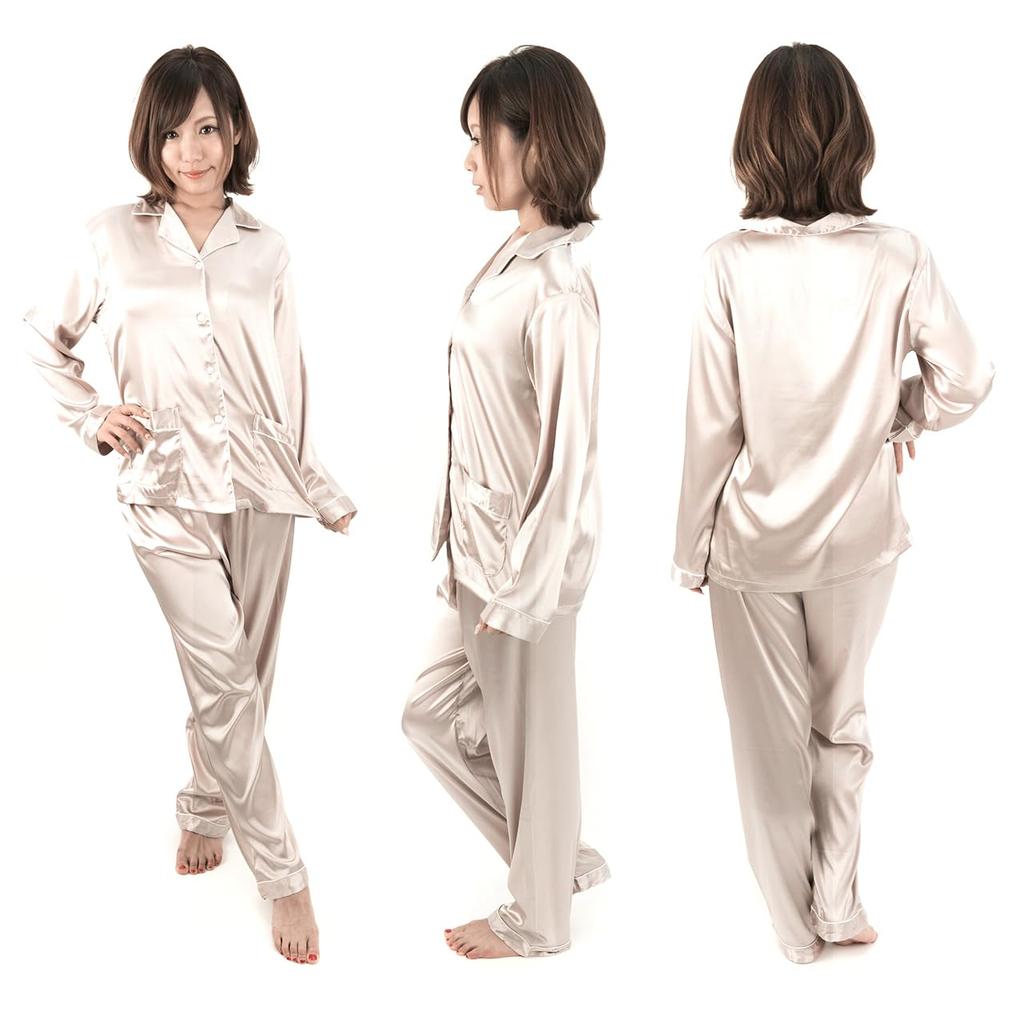 Of Pajamas Silk Silk Pajamas [Gifts Brilliance] Women's [Gift Set] (L, Beige) PJ_3284