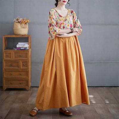 Летнее платье с V-образным вырезом, большого размера, длинное платье