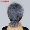 JERYAFUR Женская зимняя меховая шапка из натурального меха, вязаная меховая шапка с помпоном из норки и лисы с шариками, стильная теплая модная шапка для девочек, шапка
