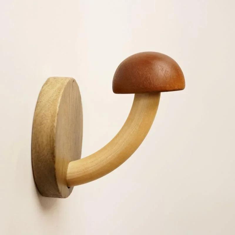 1 Pcs Creative Wooden Mushroom Clothes And Caps Hook Bathroom Clothes Hanger Self Adhesive Wall Hanger Organize Storage Hook